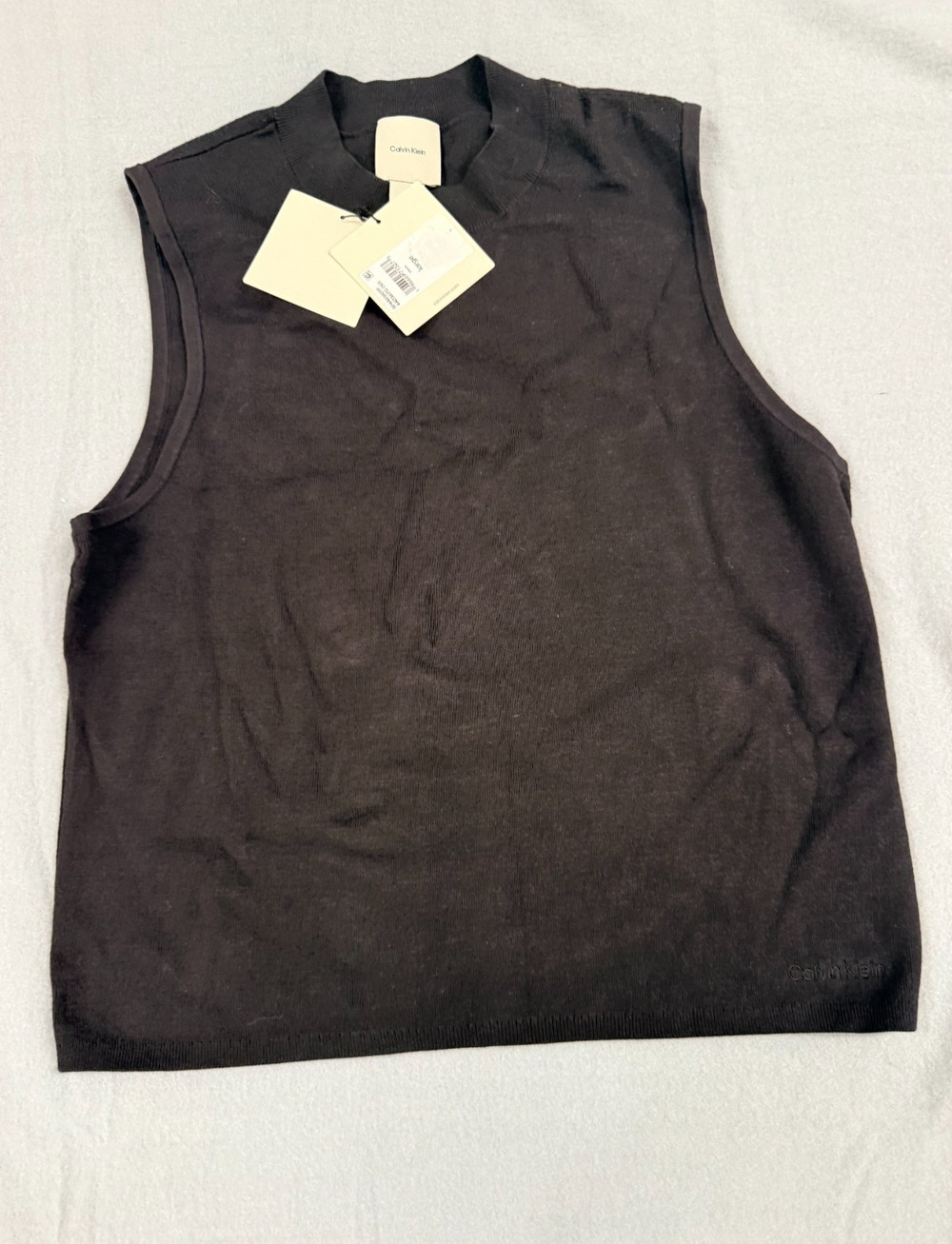 Calvin Klein Sweater Vest Womens Large Black Knit Sleeveless Minimalist NWT